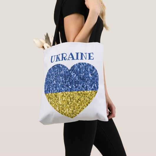 Oekraïne vlag glitter faux sparkles Heart met teks Tote Bag (Dichtbij)