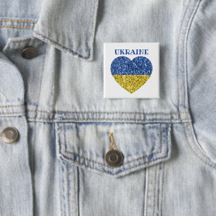 Oekraïne vlag glitter faux sparkles Heart met teks Vierkante Button 5,1 Cm
