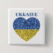 Oekraïne vlag glitter faux sparkles Heart met teks Vierkante Button 5,1 Cm (Voorkant)
