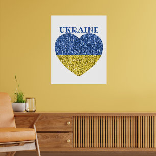 Oekraïne vlag glitters nepschittertjes Hart met te Poster