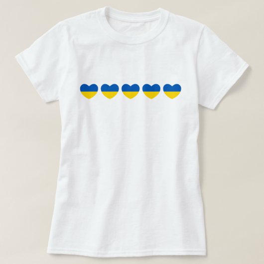 Oekraïne Vlag vijf blauw en geel hart T-shirt (Design voorkant)