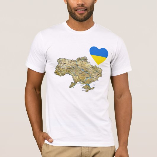 Oekraïne - Vlaggenhart en -kaart T-Shirt (Voorkant)