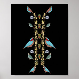 Oekraïne Vogels En Trysub T-shirt Retro Floral Ukr Poster