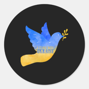 Oekraïne Vredesduif Ik Sta Met Oekraïense Vlag Gra Ronde Sticker