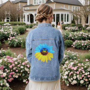Oekraïne waterverf zonnebloem blauw geel vlag denim jacket