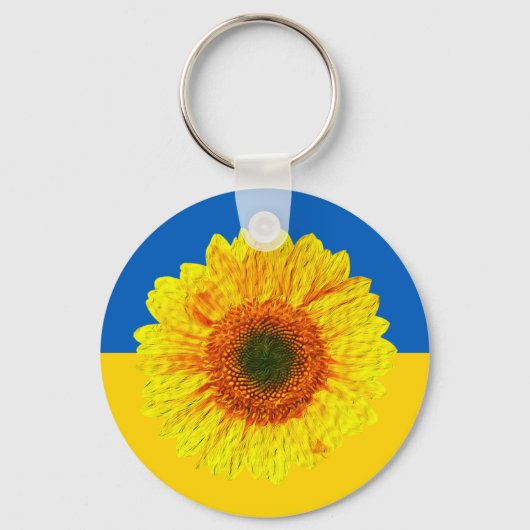 Oekraïne - Zonnebloem en Oekraïense vlag / Bloem Sleutelhanger (Voorkant)