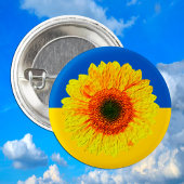 Oekraïne Zonnebloem en Oekraïense vlag / Bloembloe Ronde Button 3,2 Cm