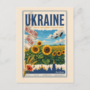 Oekraïne Zonnebloem Gouden Koepel Illustratie Reis Briefkaart