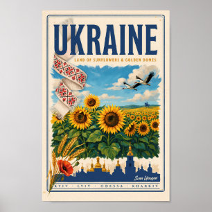 Oekraïne Zonnebloem Gouden Koepel Illustratie Reis Poster