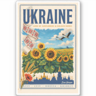 Oekraïne Zonnebloem Gouden Koepel Illustratie Reis Sticker