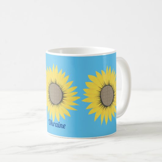 Oekraïne zonnebloemgeel en blauw bloempatroon koffiemok (Voorkant rechts)