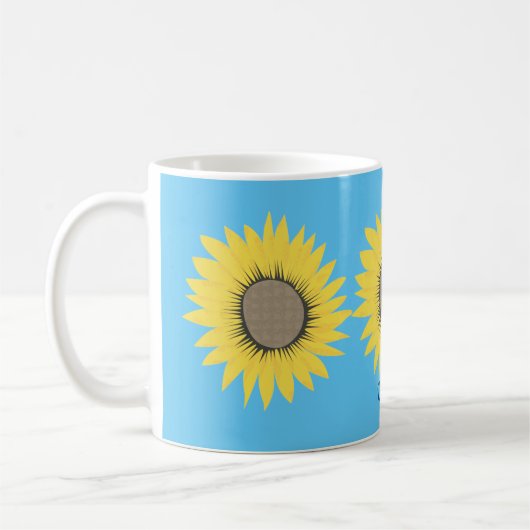 Oekraïne zonnebloemgeel en blauw bloempatroon koffiemok (Links)