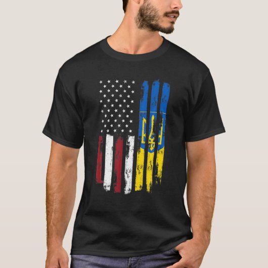 Oekraïnse Amerikaanse vlag Amerikaanse Oekraïnse t T-shirt (Voorkant)