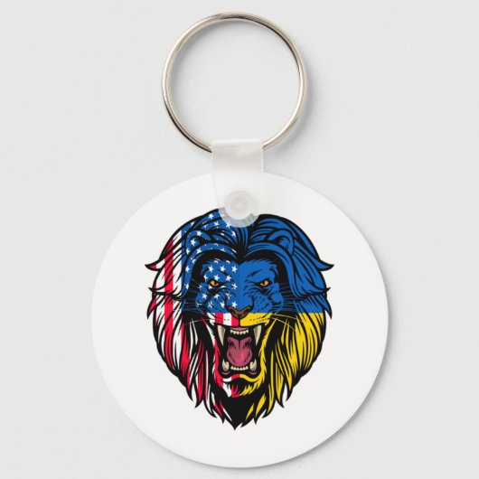 Oekraïnse Amerikaanse vlag Oekraïne Lion Face USA  Sleutelhanger (Voorkant)