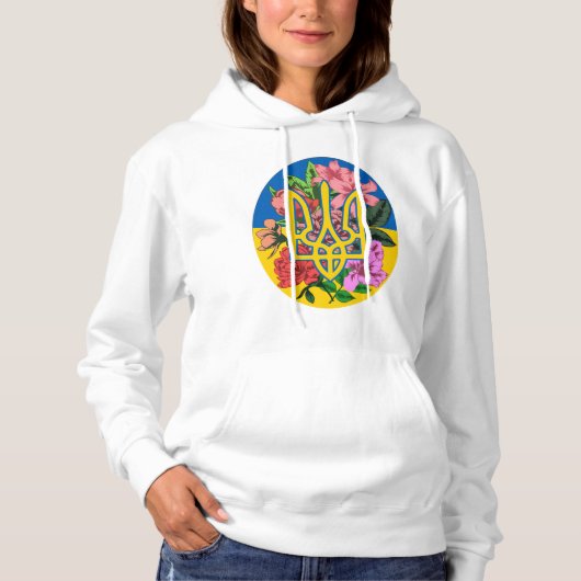 Oekraïnse bloem en Oekraïense vlag met bloemen Hoodie (Voorkant)