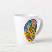 Oekraïnse bloem en Oekraïense vlag met bloemen Latte Mok (Rechterhoek)