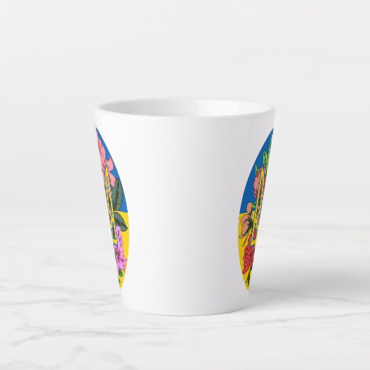 Oekraïnse bloem en Oekraïense vlag met bloemen Latte Mok (Voorkant)