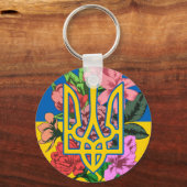 Oekraïnse bloem en Oekraïense vlag met bloemen Sleutelhanger (Voorkant)
