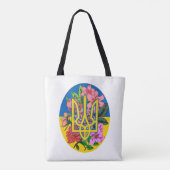Oekraïnse bloem en Oekraïense vlag met bloemen Tote Bag (Achterkant)