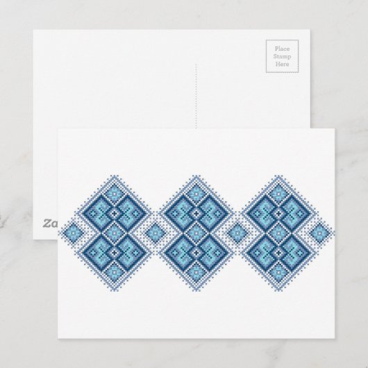 Oekraïnse borduurblauwe vyshyvanka briefkaart (Voorkant / Achterkant)