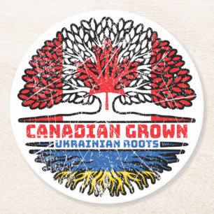 Oekraïnse Canadese Canada Boom Roots Flag Ronde Kartonnen Onderzetter