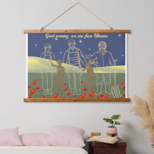 Oekraïnse goedenavond mensen geel en blauw hangend wandkleed (Slaapkamer)