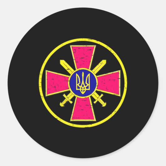 OEKRAÏNSE GRONDKRACHTEN EMBLEM OEKRAÏNE ARMY ARMED RONDE STICKER (Voorkant)