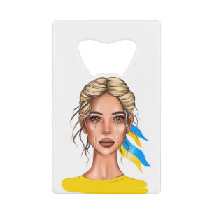 Oekraïnse Stop Oorlog Blonde Hair Creditkaart Flessenopener