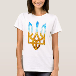 Oekraïnse tryzub achtergrond van tarwe en blauwe  t-shirt