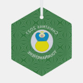 Oekraïnse vlag kerstman naam jaar Hexagon Glas Ornament (Achterkant)