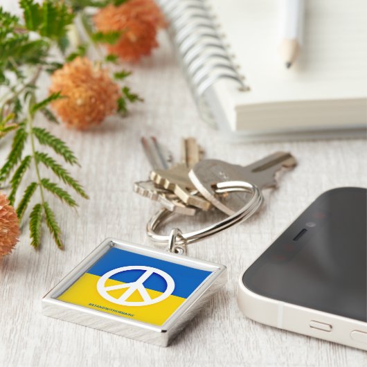 Oekraïnse vlag met vredesymbool Sleutelhanger (Zijkant)
