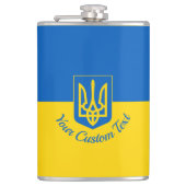 Oekraïnse vlag met wapen en aangepaste tekst heupfles (Voorkant)