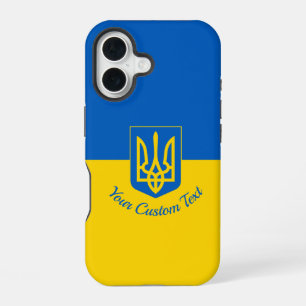Oekraïnse vlag met wapen en aangepaste tekst iPhone 16 hoesje