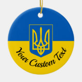 Oekraïnse vlag met wapen en aangepaste tekst keramisch ornament (Voorkant)