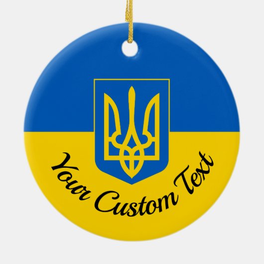 Oekraïnse vlag met wapen en aangepaste tekst keramisch ornament (Achterkant)