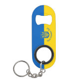 Oekraïnse vlag met wapen en aangepaste tekst mini flessenopener (Voorkant)