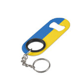 Oekraïnse vlag met wapen en aangepaste tekst mini flessenopener (Achterkant Gekanteld)