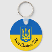 Oekraïnse vlag met wapen en aangepaste tekst sleutelhanger (Voorkant)