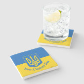 Oekraïnse vlag met wapen en aangepaste tekst stenen onderzetter (Zijkant)