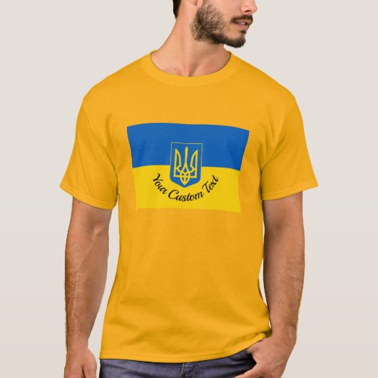 Oekraïnse vlag met wapen en aangepaste tekst t-shirt (Voorkant)