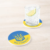 Oekraïnse vlag met wapen en aangepaste tekst zandsteen onderzetter (Zijkant)