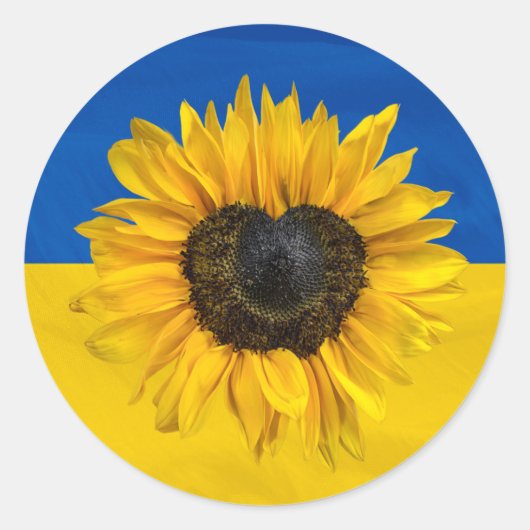 Oekraïnse vlag met zonnebloem ronde sticker (Voorkant)