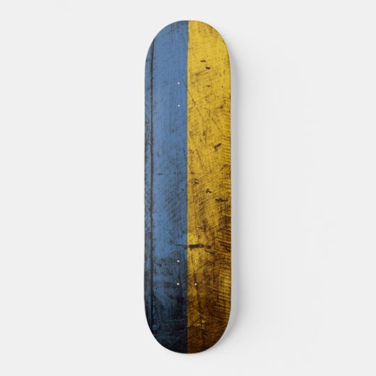 Oekraïnse vlag op oude houten graan skateboard (Voorkant)
