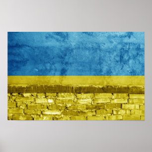 Oekraïnse vlag tegen muur poster