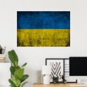 Oekraïnse vlag tegen muur poster (Thuiskantoor)