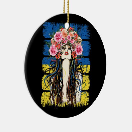 Oekraïnse vlag Versterkt Oekraïnse meisjesdorp Keramisch Ornament (Rechts)