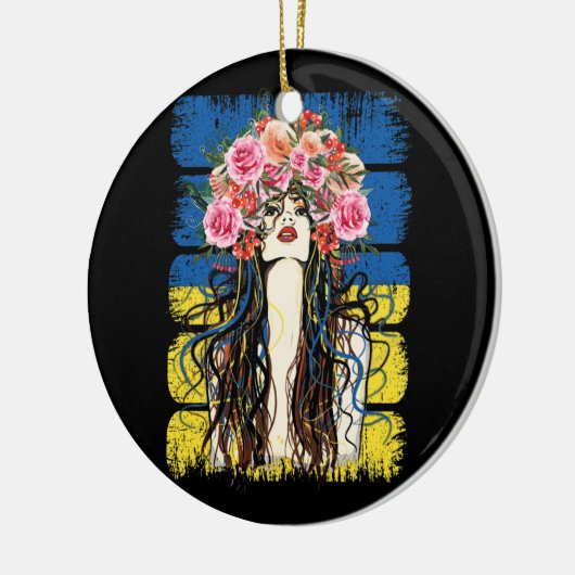 Oekraïnse vlag Versterkt Oekraïnse meisjesdorp Keramisch Ornament (Links)