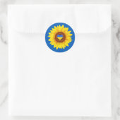 Oekraïnse vlag, zonnebloem en hart (blauw en geel) ronde sticker (Tas)