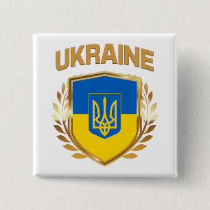 Oekraïnse vlaggenschip & embleem vierkante button 5,1 cm