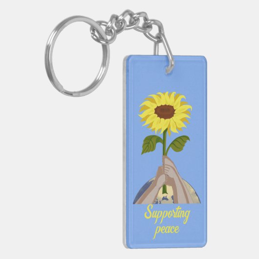 Oekraïnse "yellow blue" zonnebloem kleurrijk sleutelhanger (Voorkant Links)